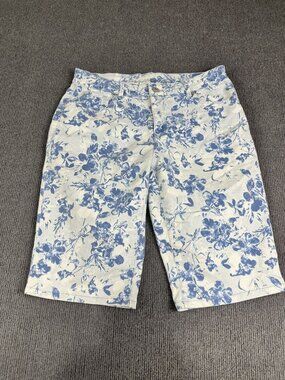 Gloria Vanderbilt Women's Blue & White Floral Denim Bermuda Shorts Size 6